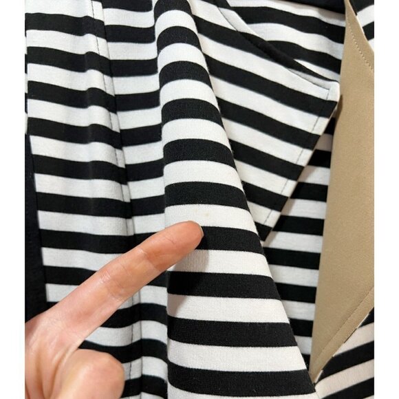 Chico's 1 Sz M Black Striped Moto Jacket Blocked Ponte Knit Tuxedo Blazer - Picture 6 of 15